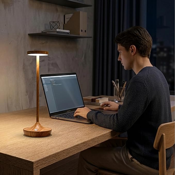 Set of 2 Cordless Table Lamps, Rechargeable 6000mAh LED Desk Lamps, Up to 60 Hours, Touch Control with 3-Level Dimming, Waterproof for Restaurant, Dining, Patio & Home Decor (Bamboo Pattern)