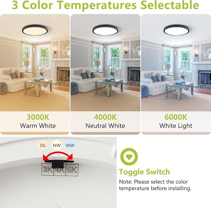23.7 Inch LED Flush Mount Ceiling Light - Dimmable & 3 CCT Modes(3000/4000/6000K), 5000LM, 50W Ultra-Thin Low Profile Ceiling Light for Living Room, Kitchen, Hallway, Office, Black