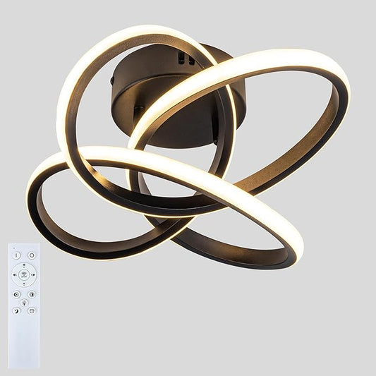Modern Ceiling Light, 36W LED Dimmable Ceiling Light with Remote Control, 3000-6000K Color Temperature Changing, Black Small Chandelier for Bedroom, Entryway, Hallway, Kitchen