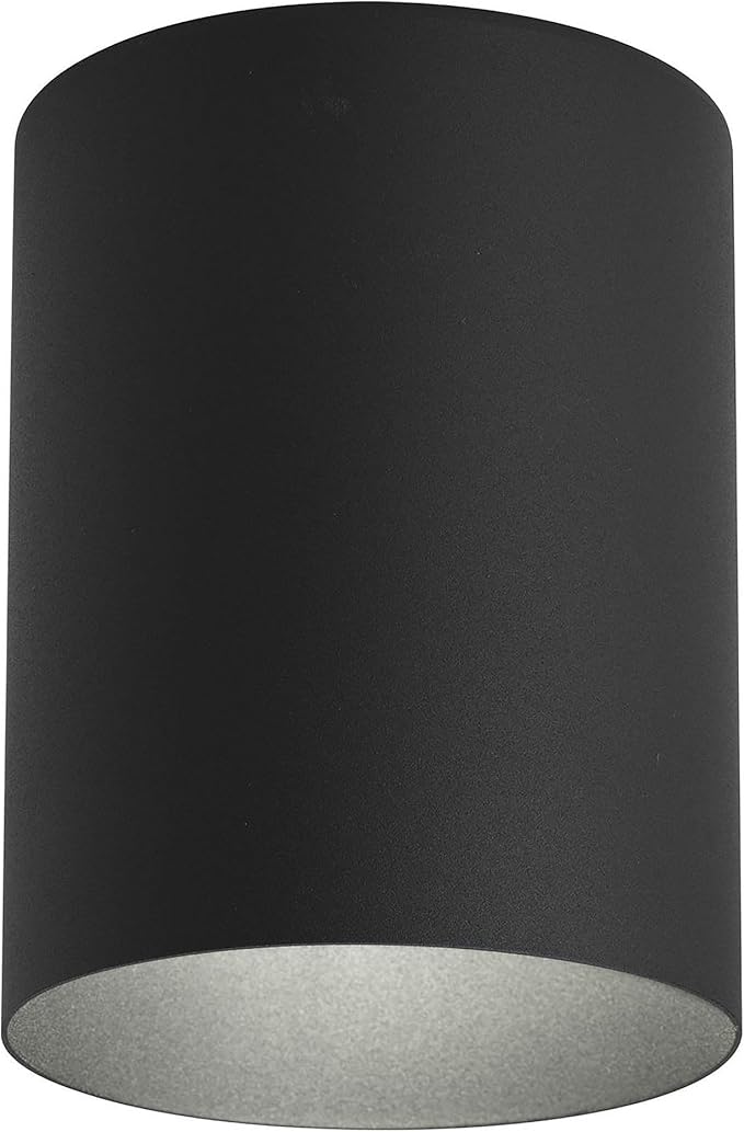 Progress Lighting 5-Inch Cylinder Outdoor Ceiling Light, 1-Light Modern Flush Mount Ceiling Light Fixture, Interior and Exterior Lighting for Home or Porch, Aluminum Construction, Black (P5774-31)