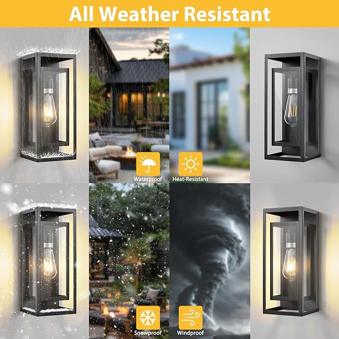 14" Outdoor Wall Lights Fixtures Dusk to Dawn Exterior Lighting Fixtures, Black Outdoor Wall Lantern with E26 Socket, Modern Front Porch Light, Coach Lights for Garage, Porch, Front Door 2Pack