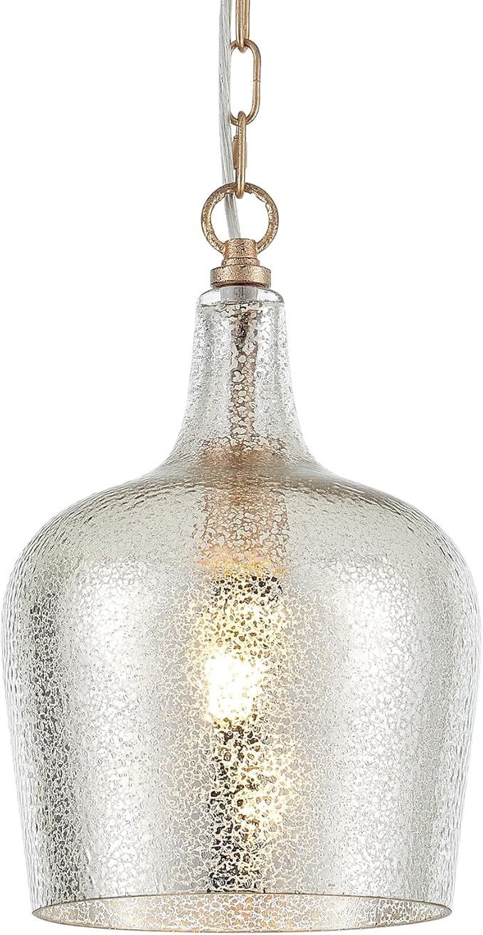10” Large Silver Plated Hammered Glass Pendant Light Industrial Dome Modern Pendant Lighting Fixtures for Kitchen Island Dining Room Hallway, UL Listed