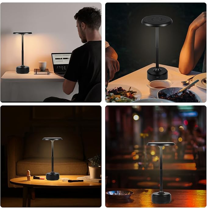 HAPYGI 5200mAh Rechargeable Cordless LED Table Lamps Touch Sensor Light, 3-Levels Portable Dimming Wireless Battery Operated Lamp,Night Light/Restaurant Table/Outdoor/Coffee/Bar (Black Set of 2)