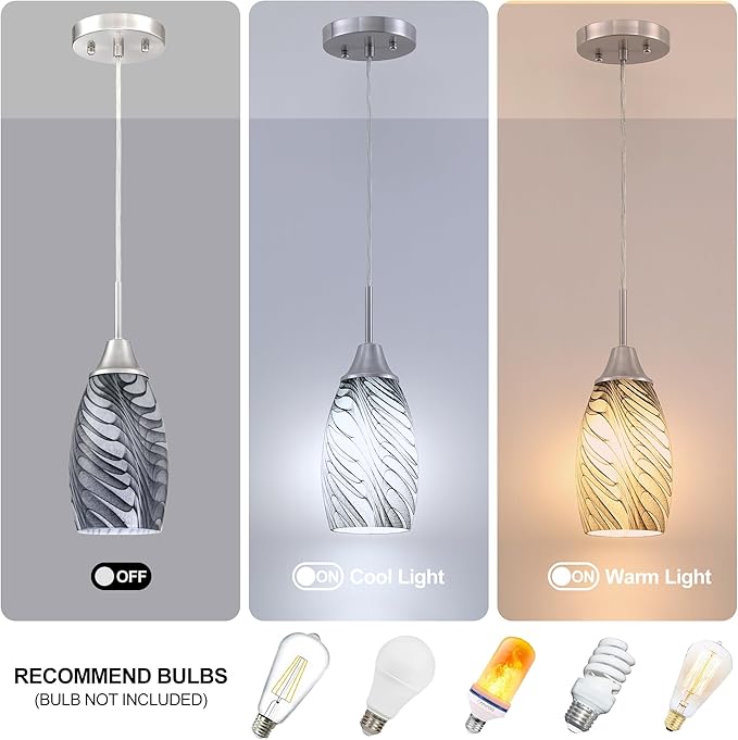 Viinew 1-Pack Mini Glass Pendant Light 4.72" with Handblown Black Gray Marble Art Glass Hanging Light Oval Ceiling Hanging Light Fixture for Dining Room Kitchen Island Cafe Foyer Hallway