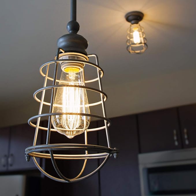 Design House 519694 Ajax Industrial Modern 1-Light Indoor Semi-Flush Ceiling Light with Metal Wire Cage for Hallway Foyer Closet, Coffee Bronze