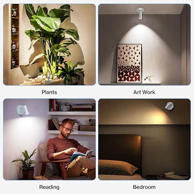 Olafus LED Wireless Spotlight Indoor, Rechargeable Battery Uplighting Indoor with Remote & Timer, 3CCT Picture Lights for Wall, Mini Art Accent Light for Plants, Artwork, Painting, 2 Pack