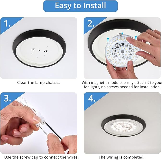 Yoidesu 3.93” Ceiling Fan LED Light Replacement, 18W 2000LM 3 Color Dimmable Magnetic LED Retrofit Kit for Ceiling Fan Pendant Light