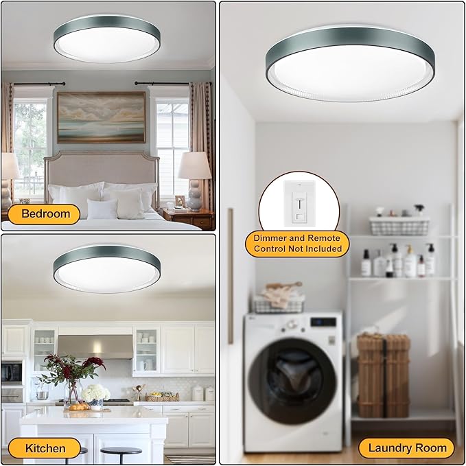 DLLT Flush Mount Ceiling Light: Close to Ceiling Light Fixtures 20 Inch 45W - Dimmable Ceiling Lamp 3000-6000K 5 Color Selectable Ceiling Mount Light for Bedroom Kitchen (Blue)