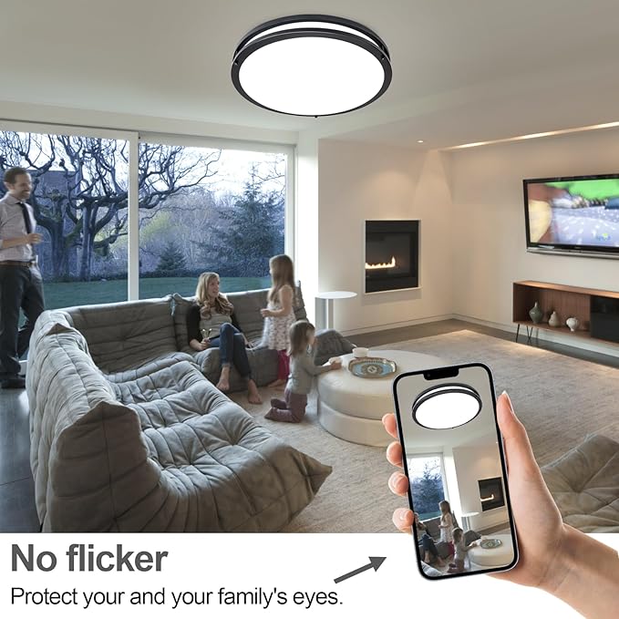 OOWOLF 16inch 48W LED Flush Mount Ceiling Light Fixture Dimmable, 5CCT Super Bright Brushed Nickel Ceiling Light 4800LM Warm/White 480W Equivalent, 3000K/ 3500K/ 4000K/ 5000K/ 6000K Ceiling Lamp