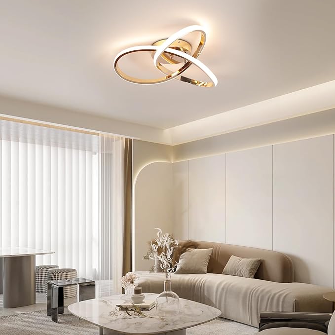 CANEOE LED Ceiling Light Fixture,3-Colors Dimmable Modern Ceiling Light with Remote Control Rose Gold Flush Mount Lighting Fixture for Bedroom Living Room Kitchen Office Ceiling Lamp,42W