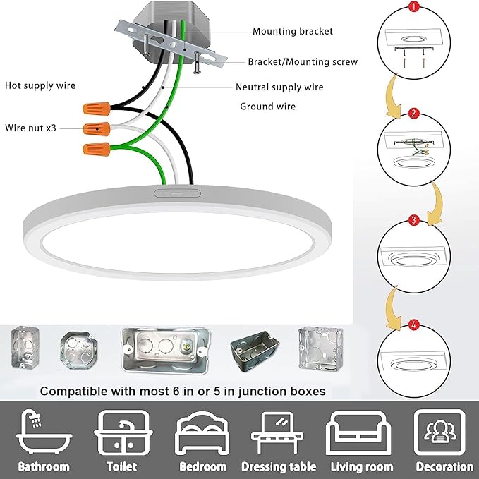 ETL Certified 7 inch Small LED Flush Mount Ceiling Light Dimmable,5000K Daylight Ultra Slim Round Flat Panel Ceiling Light Fixture,Modern Ceiling Lamp for Closet,Kitchen,Bathroom 16Pack(White)