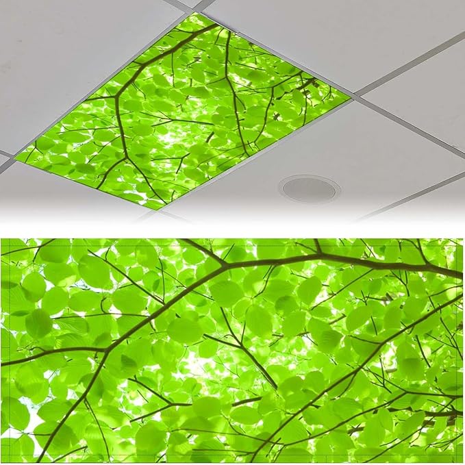 2 Pack Fluorescent Light Cover for Ceiling, Green Branches and Leaves Magnetic Cover, Classroom Supplies for School, Home Office