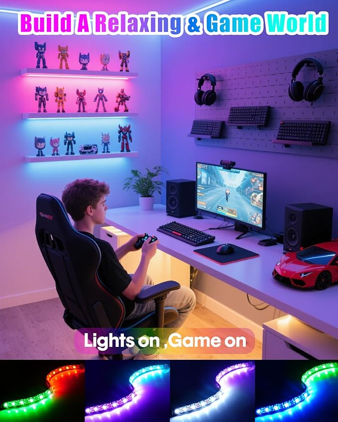 Led Strips Light for Cabinets TV Back Light Strips for Shelves with Remote Control 210 Modes APP for TV Bedroom Home Small Short Led Light Strip 4 Pre-Cut RGB Led Light Strip