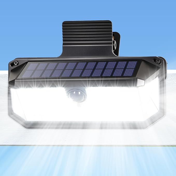 LUHLEE 416 LEDs Clip On Solar Lights Outdoor, 1500LM & 300° Angle Bright Motion Sensor Outdoor Lights with 3 Lighting Modes, IP65 Waterproof Flood Solar Light for Fence, Patio, Backyard, Gutter 1Pack