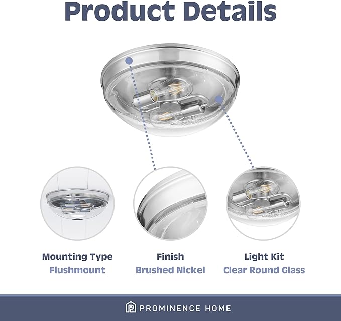 Prominence Home Madalyn 13" Brushed Nickel Flush Mount Seeded Round Glass Ceiling Light - 51542-01