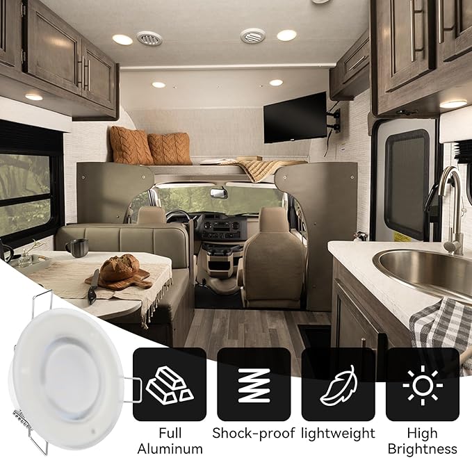 RV Recessed Ceiling Light, 3Inch RV Puck Light 12V, 400LM RV Light Interior, Camper Light Fixture for RV Motorhome Caravan Trailer Boat