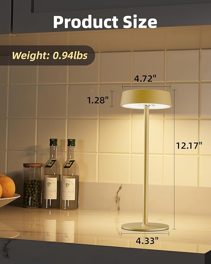 Cordless Lamp, Rechargeable Table Lamp, Battery Operated, RGB Dimmable Touch Control, 3 Color Temperatures, LED Memory Function, Portable Outdoor Waterproof, Restaurant Dining Patio Kitchen, Gold 2Pcs