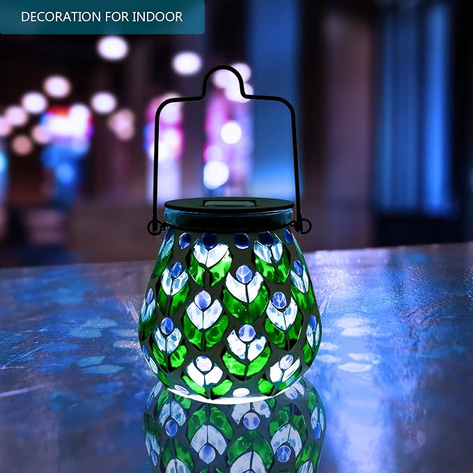 Bshine Mosaic Solar Lantern Outdoor Hanging Waterproof, Mosaic Light Indoor Decorative Table, Garden Decor for Yard Outside, Path, Pathway, Courtyard, Lawn,Light Up Christmas Decor Outdoor