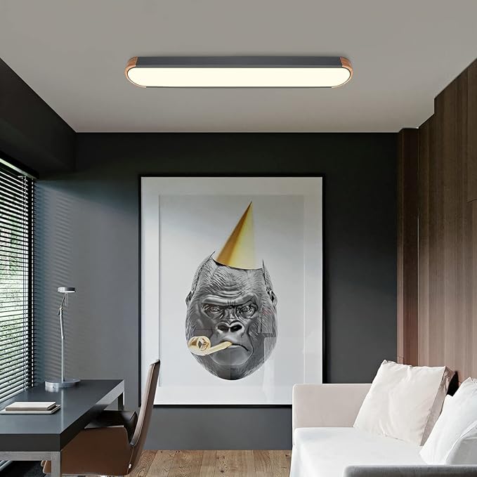 EDISLIVE Dimmable LED Ceiling Light with Remote Control 37.4 in 3000K-6000K Minimalist Modern Wood Flush Mount Ceiling Light Low Profile Light Fixture Grey