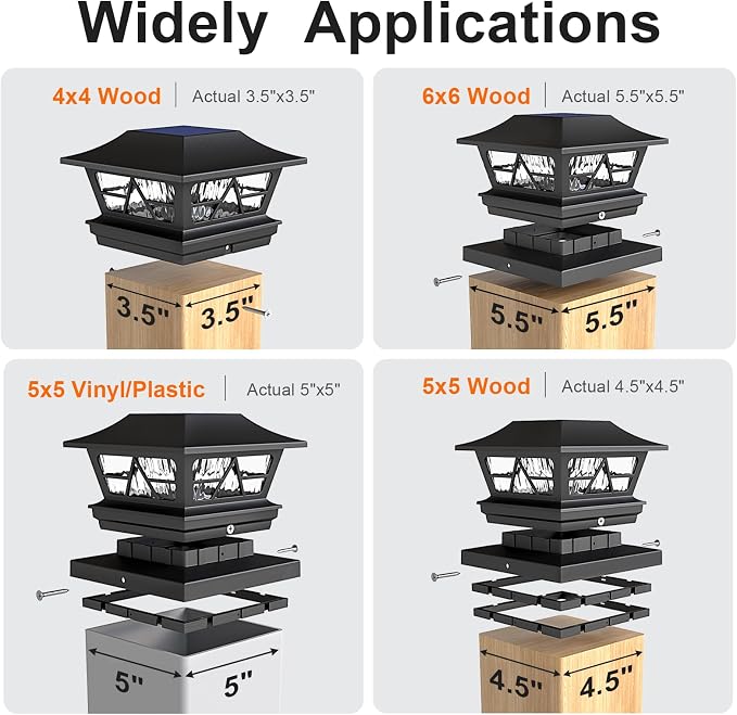 Solar Post Lights Outdoor Waterproof RGB Color Changing Modes Fence Post Cap Lights, Deck Post Lights Solar Powered for 4x4 5x5 6x6 Wooden or Vinyl Yard Garden Patio Decor, Black(4 Pack)