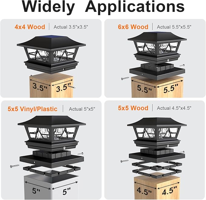 Solar Post Lights Outdoor Waterproof RGB Color Changing Modes Fence Post Cap Lights, Deck Post Lights Solar Powered for 4x4 5x5 6x6 Wooden or Vinyl Yard Garden Patio Decor, Black(8 Pack)