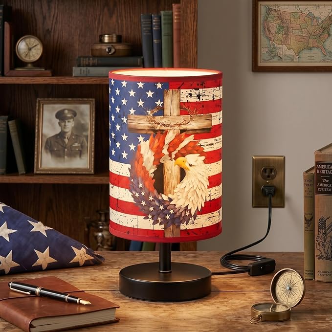 Glooglitter 4th of July Table Lamps 3 Colors Dimmable Lights 9.72 x 5.12 Inch Patriotic Bedroom Lamps Independence Day American Flag Bedside Night Light for Desk Memorial Day Birthday Gifts
