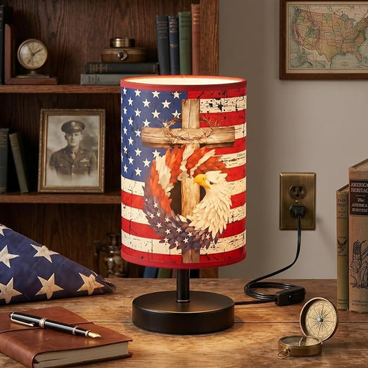 Glooglitter 4th of July Table Lamps 3 Colors Dimmable Lights 9.72 x 5.12 Inch Patriotic Bedroom Lamps Independence Day American Flag Bedside Night Light for Desk Memorial Day Birthday Gifts