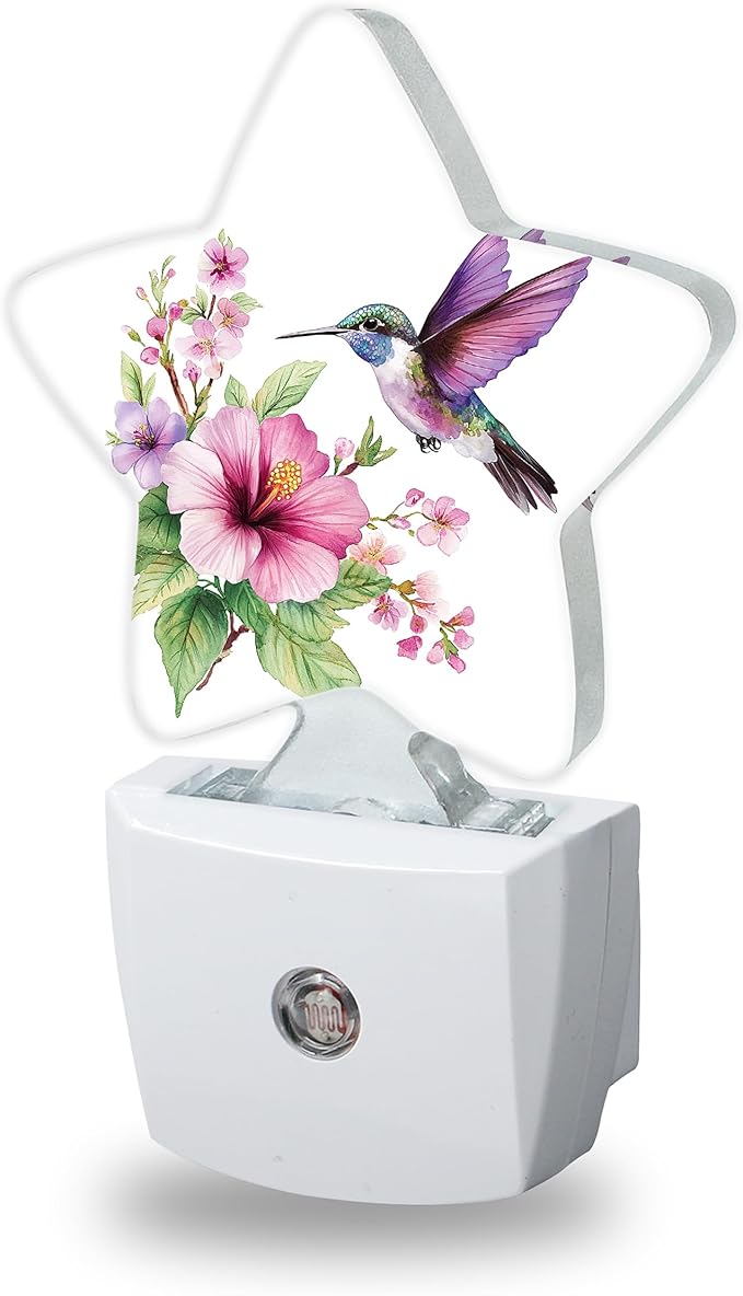 Night Light,Hummingbird Night Lights Plug into Wall Pink Flower Decorations for Bedroom Bathroom,Dusk to Dawn Sensor Kitchen Hallway Stairs Energy Efficient Desk Lamp