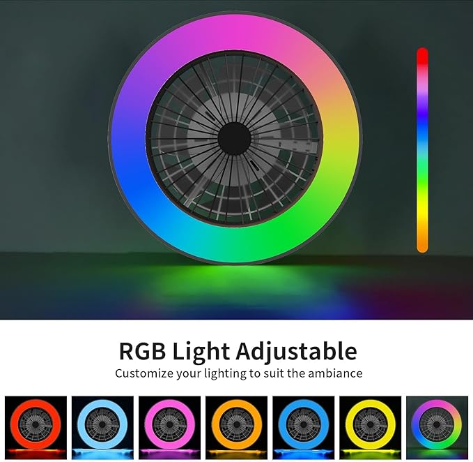 Modern LED Ceiling Light with Fan, RGB Ceiling Fan Lights, 24 Ventilation speeds, infinitely dimmable Light for Living Room, Bedroom, Office, 3000-5500 K (Black & 20" & RGB)