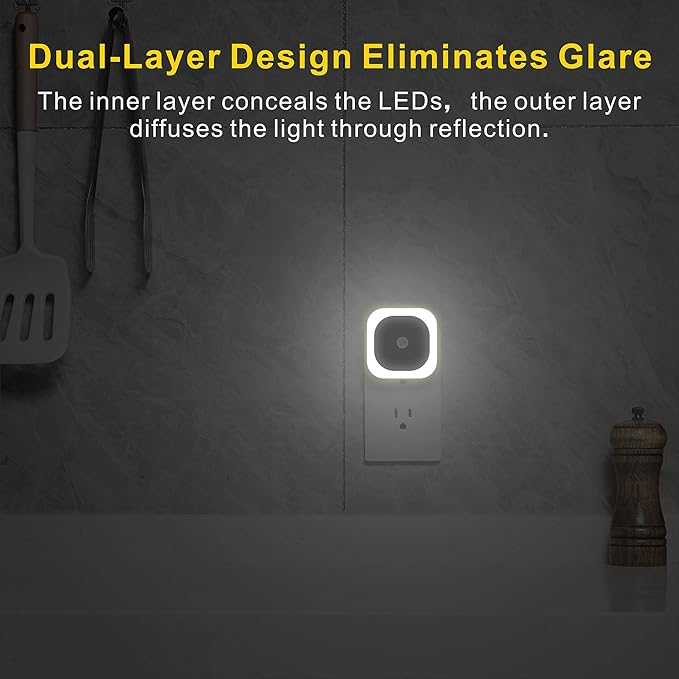 YUNLEX 2 Pack Plug in Night Light with Motion Sensor & Dusk to Dawn Sensor, 3 Sensor Modes, Night Lights Plug into Wall, Auto ON/Off, Dimmable Nightlight for Bathroom, Stairs, Kitchen, Cool White