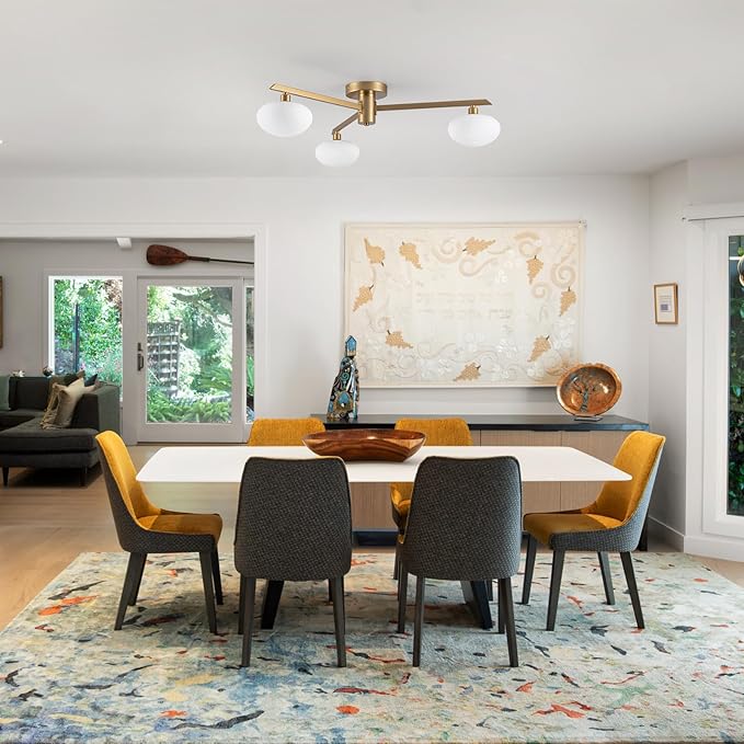 Semi Flush Mount Ceiling Light Fixture, Mid Century Modern 3-Light 22.5" Lighting Fixtures Ceiling Matte Gold Ceiling Lights for Bedroom, Entryway, Hallway, Kitchen lsland, Dining Room & Living Room