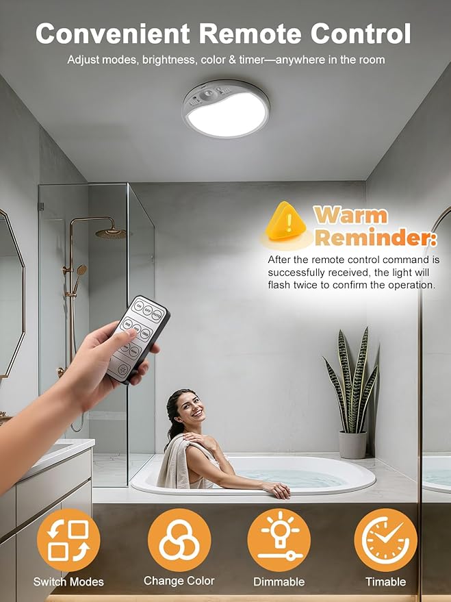 TANBABY 8000mAh Motion Sensor Ceiling Light with Remote, 3CCT Magnetic Battery Operated, 7'' Ultra Slim, Adjustable Timer 30/60/120s for Closet, Hallway, Stairs, Entryway, Pantry, Garage（2 Pack）