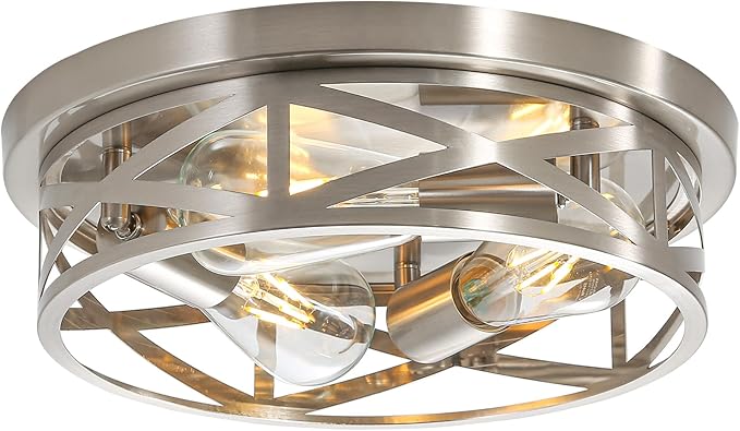 3-Light Flush Mount Ceiling Light Fixtures, 13 Inch Cage Ceiling Mount for Farmhouse with Metal, Industrial Flush Mount Light Fixture Farmhouse for Hallway, Kitchen, Entryway and Foyer