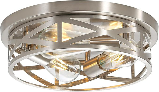 3-Light Flush Mount Ceiling Light Fixtures, 13 Inch Cage Ceiling Mount for Farmhouse with Metal, Industrial Flush Mount Light Fixture Farmhouse for Hallway, Kitchen, Entryway and Foyer