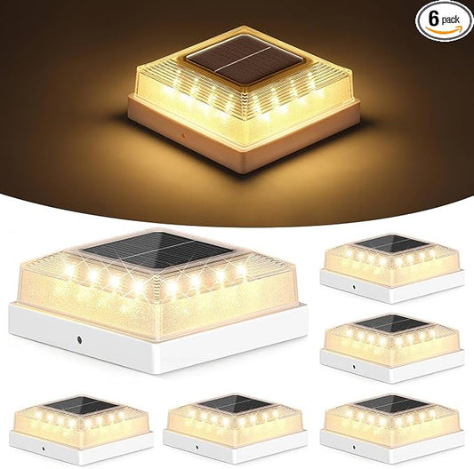 Brightever 3.5x3.5 4x4 Solar Post Cap Light Outdoor, 6-Pack Fence Post Solar Lights for Wooden/Vinyl Posts, 3 Lighting Modes, Solar Powered Waterproof Deck Post Lights for Garden Patio, White