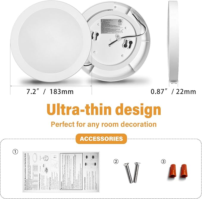 7 inch Flush Mount LED Ceiling Light Dimmable Ultra Slim Round Flat Ceiling Lamps 5CCT-2700K/3000K/3500K/4000K/5000K LED Ceiling Lights for Kitchen,Bathroom,Hallway ETL Listed 3 Pack(White)