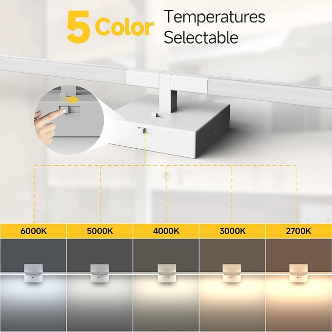 Vanity Lights 24 inch, 4-Level Brightness Built-in Dimmer, 14W Dimmable 5CCT Bathroom Light Fixtures Over Mirror, Baked Matte Grey Vanity Lights for Bathroom Mirror Cabinets Bedroom-FCC & ETL