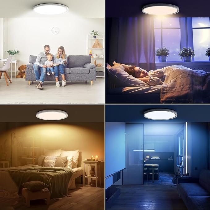 AmazeFan 12 Inch LED Ceiling Light Dimmable - 24W 2400LM Modern Wired Ceiling Lamp with Remote - 6W Night Light Warm - LED Flush Mount Ceiling Lights for Bedroom Kitchen Living Room Round (White)