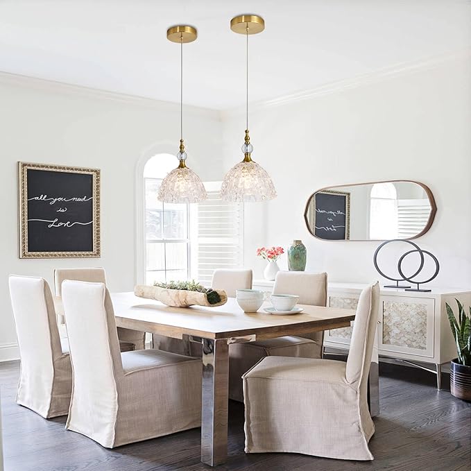 Modern Bronze Glass Pendant Light 7.68 in Dome Light Fixture with Clear K9 Crystal Ball Adjustable Height Vintage Mini Hanging Lights for Kitchen Island Bedroom Dining Room Living Room