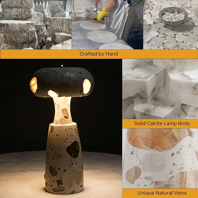 Natural Marble Table Lamp, Three-Color Temperature Dimmable LED Stone Table Lamp, Dining Room Bedroom Ambiance Decorative Light. Suitable for bedrooms, Living Rooms, Bedside Tables, and Side Tables