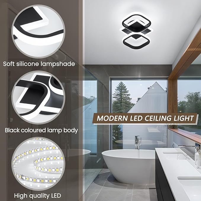 ElDISUNY Modern LED Ceiling Lights 30W Black Elegant Square Ceiling Lights Fixture for Indoor Home Hallway Office Kitchen Living Room Bedroom Dining Room -30w Cool White Light 6000K(2 Packs)