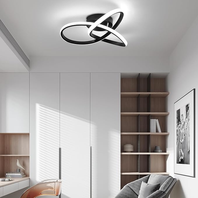 CANEOE Modern LED Ceiling Light Fixture,42W Dimmable Flush Mount Ceiling Light with Remote Black Close to Ceiling Light,3-Color Ceiling Lamp for Bedroom Living Room Kitchen Dining Room Office