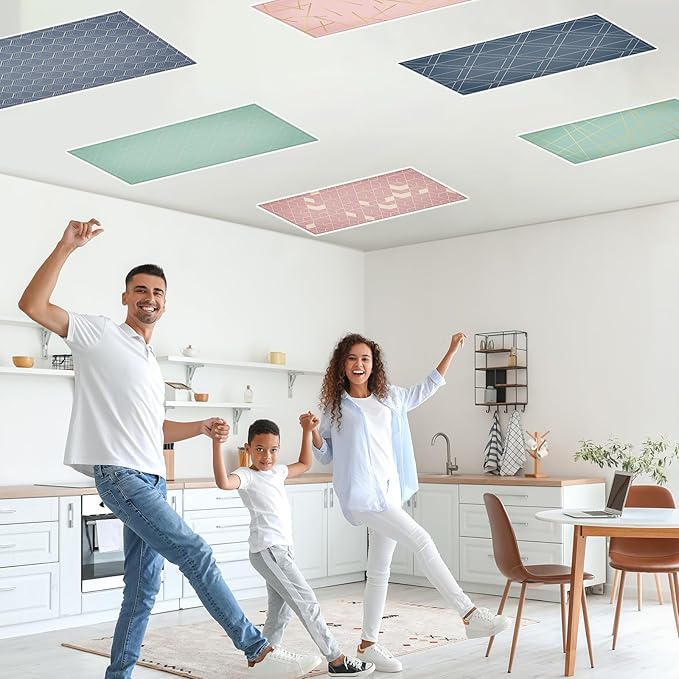 QOUBAI 6PCS Fluorescent Light Covers, 4x2 Feet Magnetic Light Cover Fluorescent Lights Shade Panel Positive Inspirational Ceiling Lights Filters for Office Classroom Home Drop Ceiling Geometric