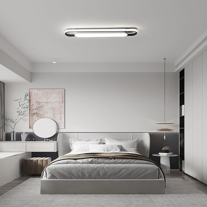 Dimmable LED Ceiling Light Modern Linear LED Ceiling Lamp 36.2" Smart Semi Flush Mount Wraparound Shape Lighting Fixture with Remote Control for Kitchen Dining Room & Laundry (50W)