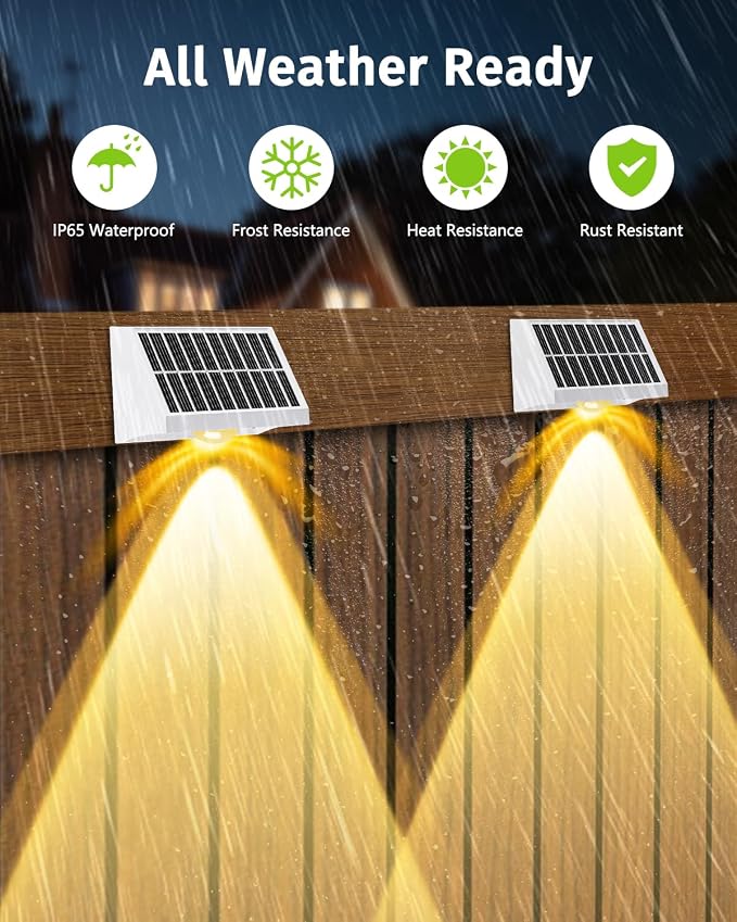 Solar Fence Lights Outdoor Waterproof High Brightness LED Spot Lens Deck Lights 7 Mode Warm & Cool White RGB Solar Powered Wall Lighting Decor for Outside Patio Step Backyard Railing - 8 Pack(White)