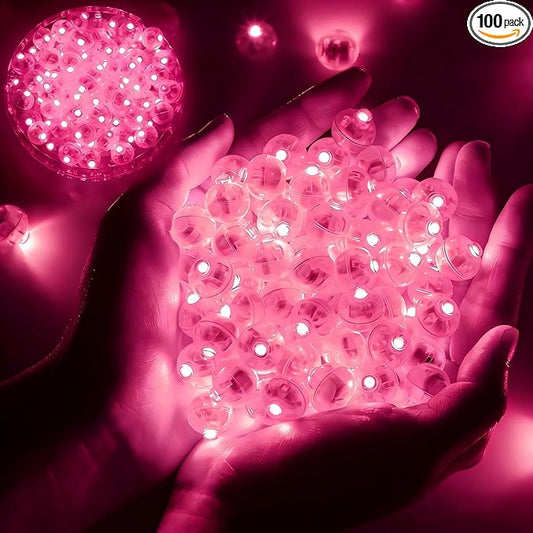 100pcs Balloon Lights Mini Led Lights Round Long Standby Time Paper Lantern Balloons Lighting for Birthday Party Christmas Halloween Decoration (Pink, 100 PCS)