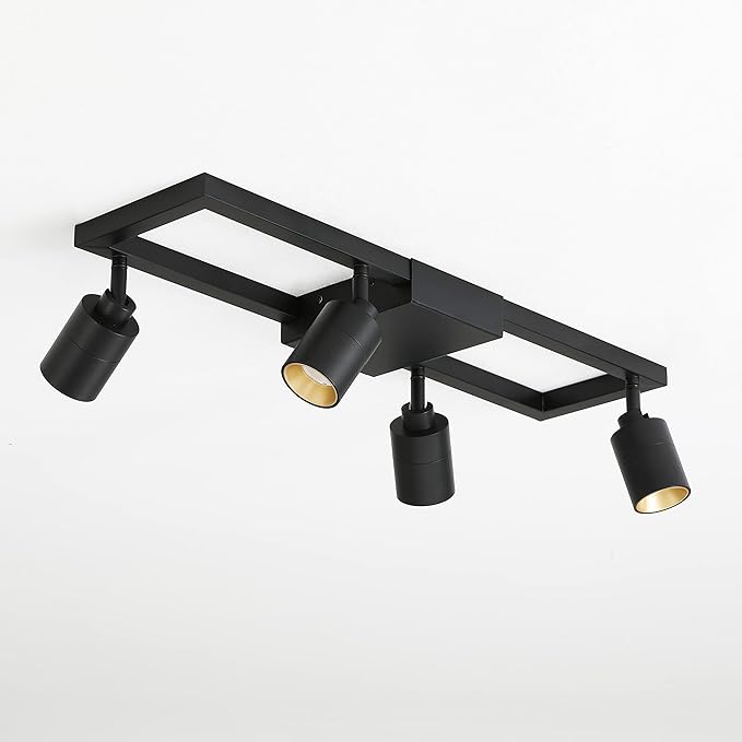 Shura - Square 4-Light Black Integrated LED Ceiling Light w/Rotatable Heads, Adjustable Flush Mount Ceiling Light, 3000K, 1820 Lumens
