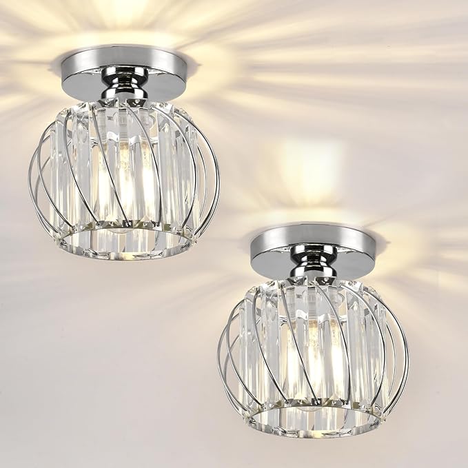 Crystal Semi Flush Mount Ceiling Light, Silver Crystal Chandelier, 19cm x 17.5cm, Bedroom, Kitchen, Dining, Living Room