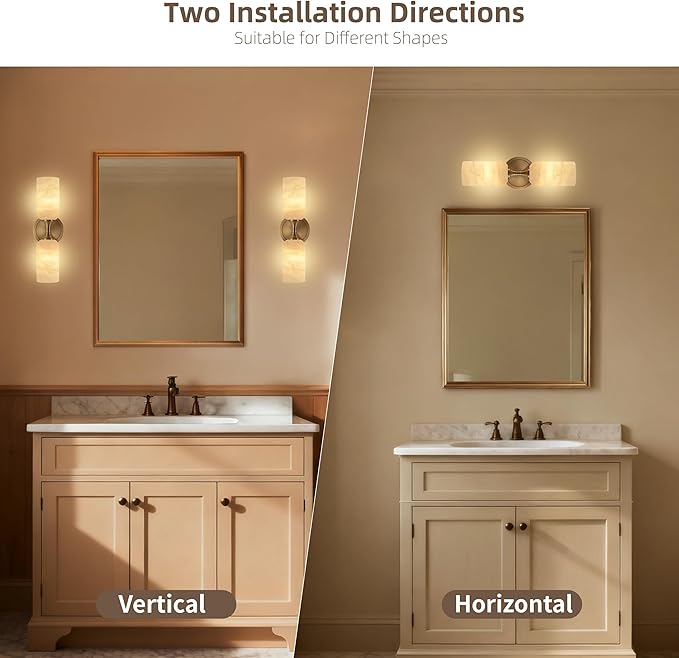 Alabaster Wall Sconce, Solid Brass Sconce with Natural Spanish Alabaster, 14.4 in Vanity Lights for Bathroom, Hardwired Wall Lamp for Bedroom Living Room Staircase Hallway, G9 LED Bulb