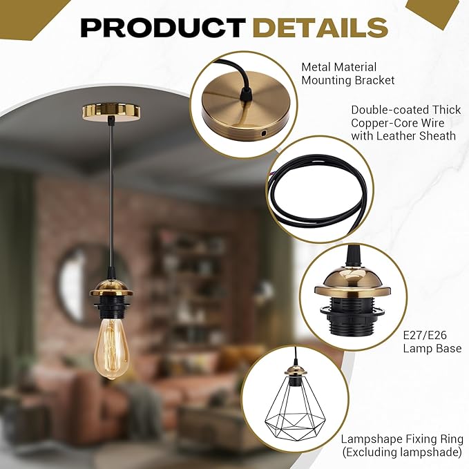 12 Pack Industrial Mini Pendant Light Kit Bulk, UL E26/E27 Lamp Socket 3.28 ft Adjustable Hanging Light Cord Kit Edison Vintage Retro Ceiling Lamp Fixture for Kitchen Bar Decor(Bronze)